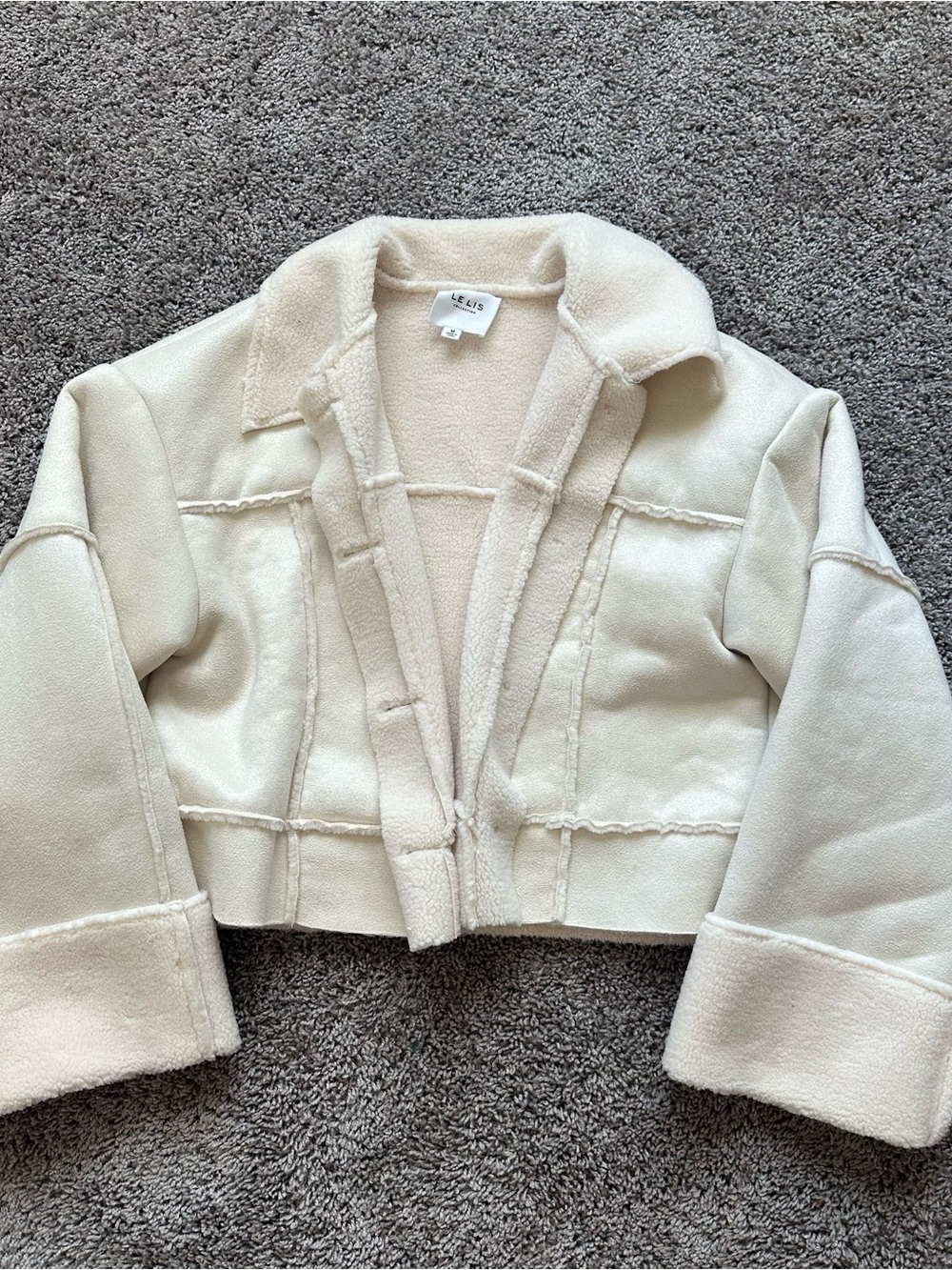 Le Lis Cream Cropped Teddy Shearling Jacket